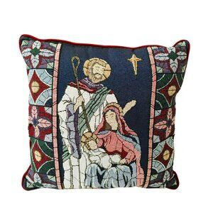 Vintage Riverdale Tapestry Throw Pillow Christmas Nativity Holy Family Religious